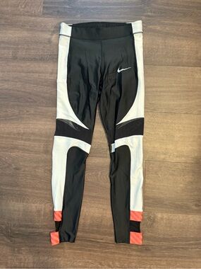 Women’s Dri-Fit  Black and White Athletic Leggings with Red Accents - Nike